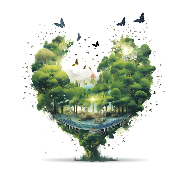 Heart-shaped Tree with Butterflies