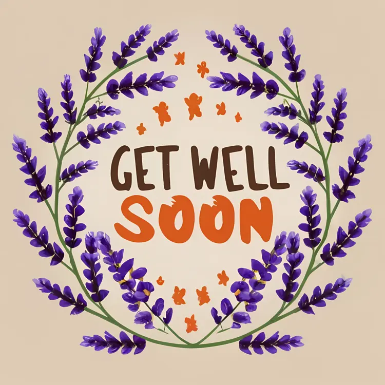 Get Well Soon Message with Lavender Wreath