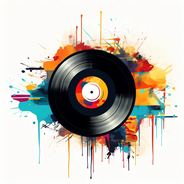 Colorful Vinyl Record with Paint Splashes