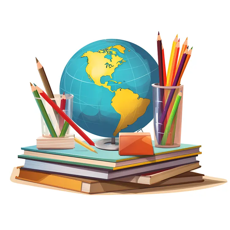 Globe and School Supplies Illustration