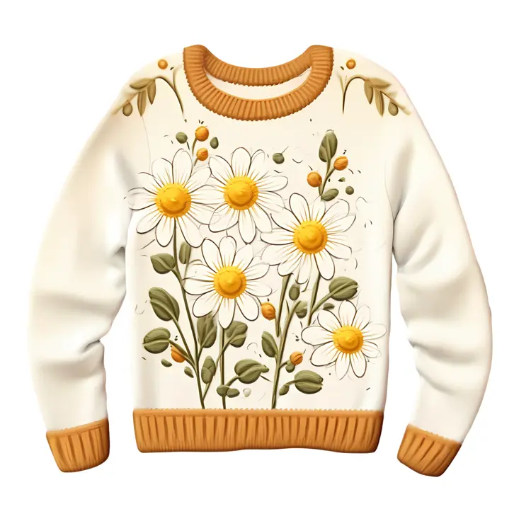 Beautiful White Sweater with Floral Design