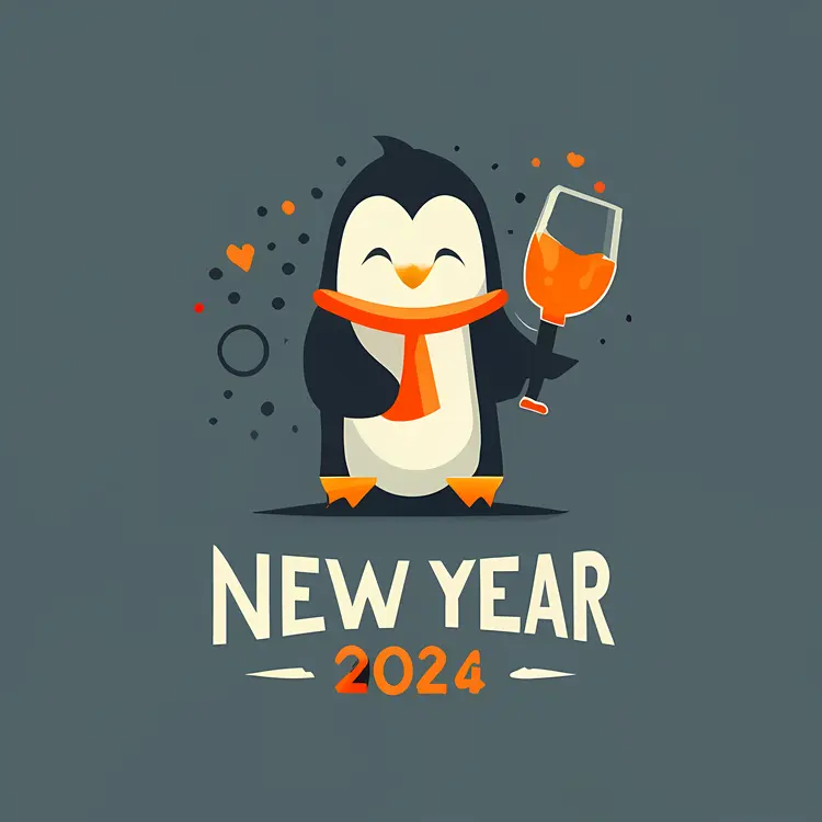 Cheerful Penguin Celebrating New Year 2024