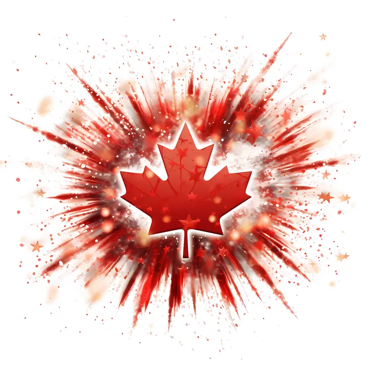 Red Maple Leaf with Burst Effect