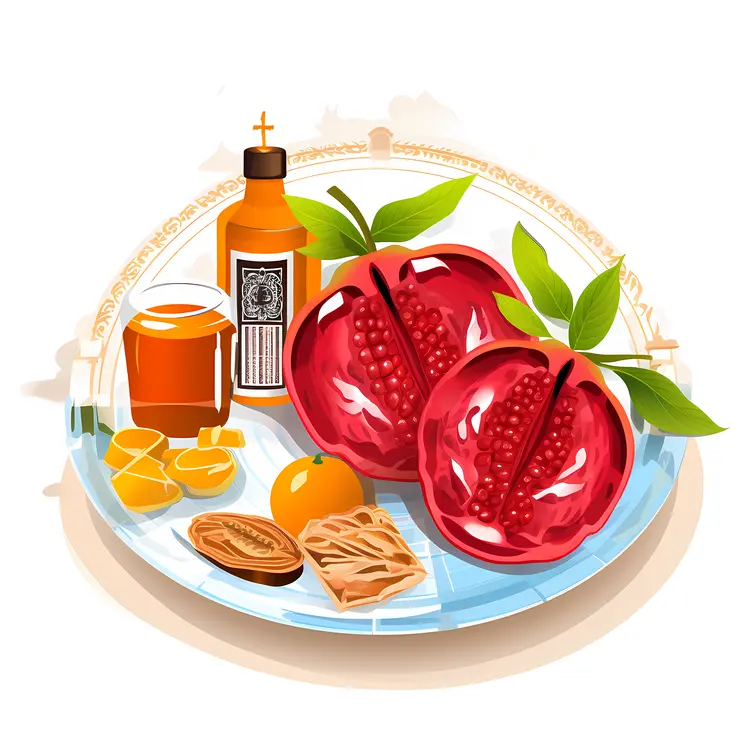 Pomegranate and Honey on Plate