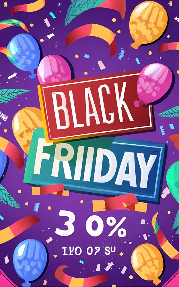 Black Friday Event with Balloons and Confetti