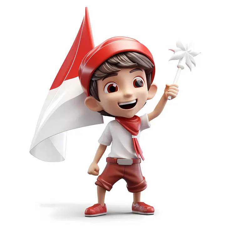 Cheerful Boy Celebrating Independence Day with Flag