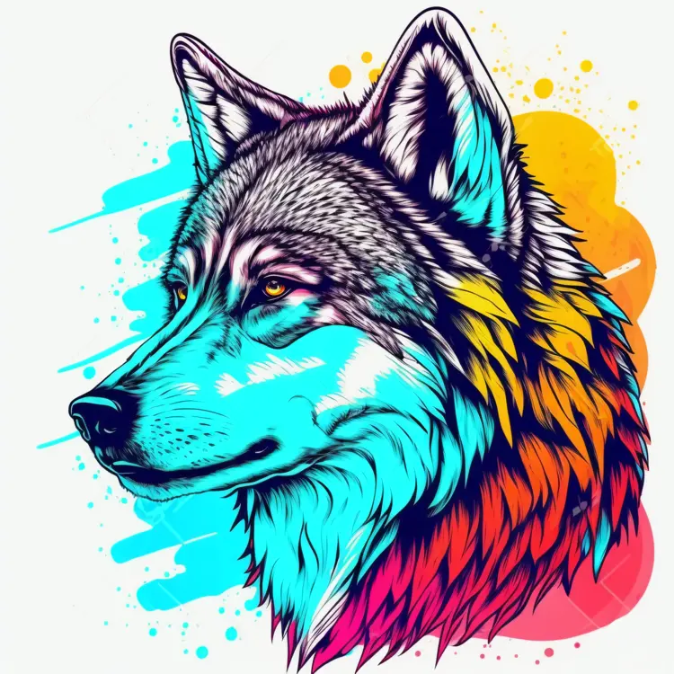 Colorful Wolf Illustration in Vibrant Art Style