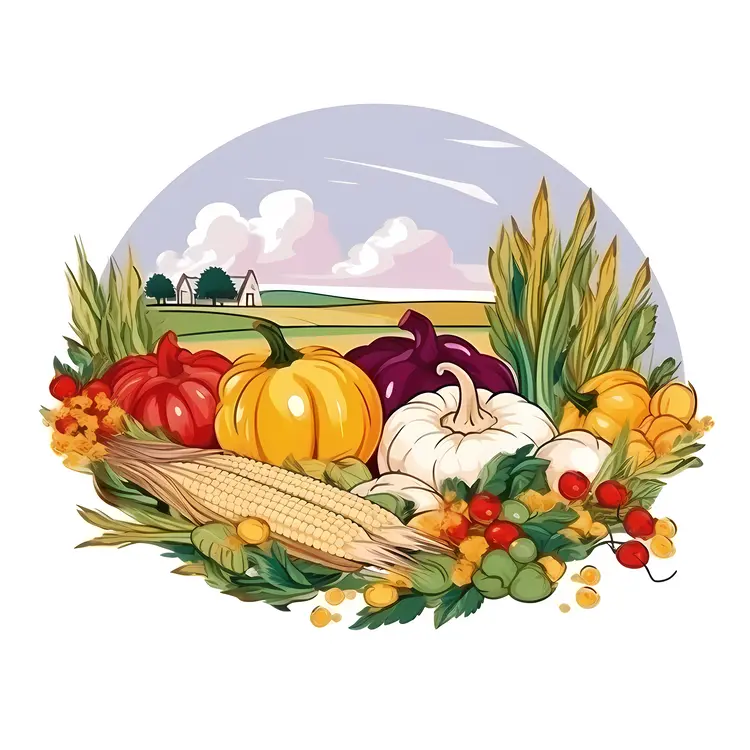 Autumn Vegetables with Pumpkins and Corn