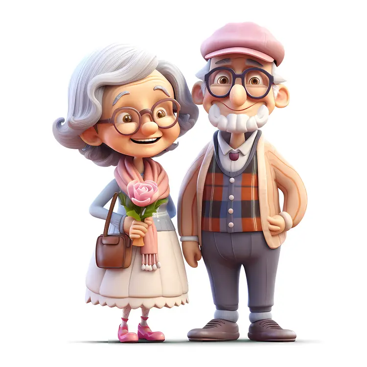 Elderly Couple with Flower