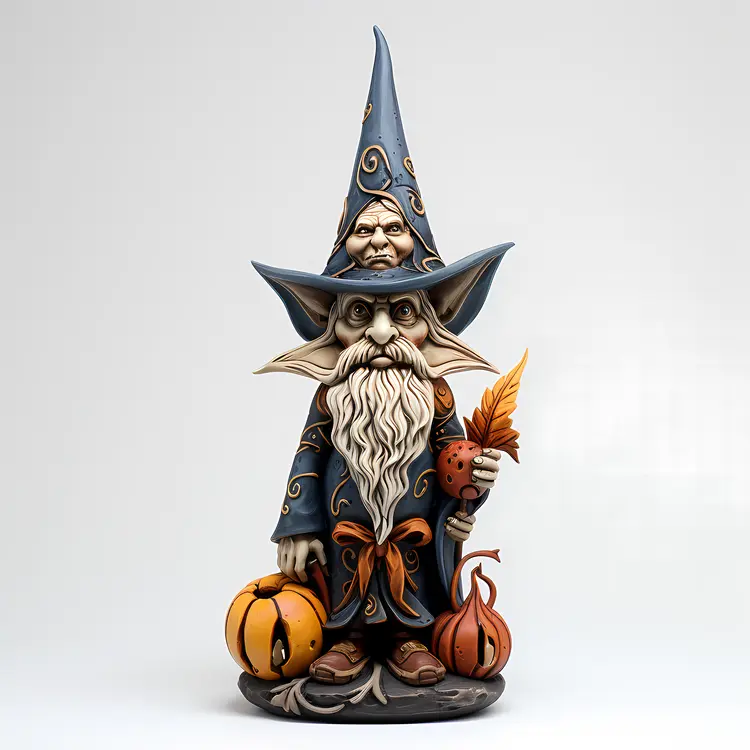 Halloween Wizard Figurine with Pumpkins