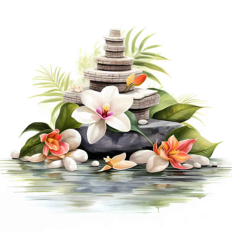 Orchids and Stones in Spa Illustration