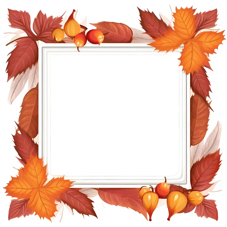 Autumn Leaves Frame with Red Berries