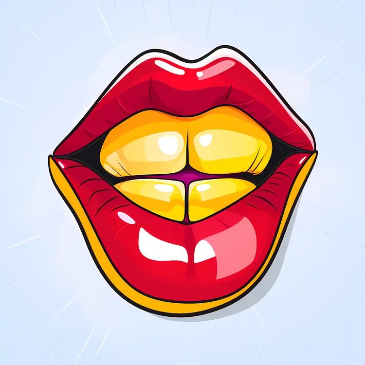 Glossy Red and Yellow Cartoon Lips