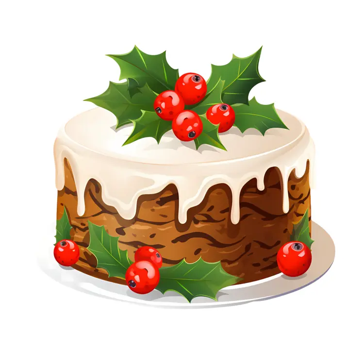 Christmas Cake with Dripping Icing and Holly