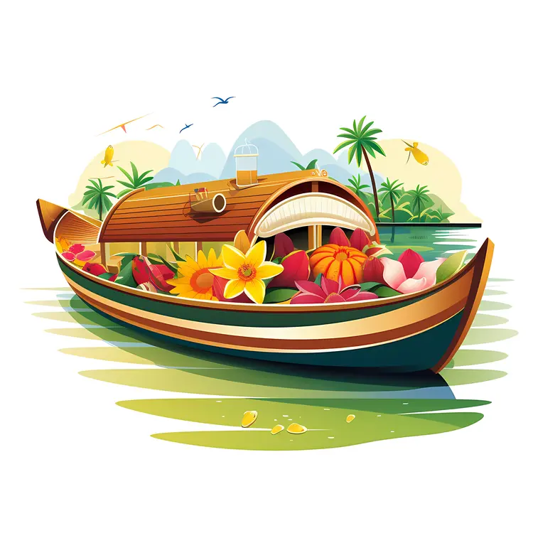 Beautiful Boat with Flowers in Tropical Setting