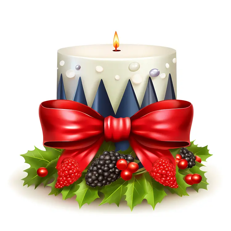 White Candle with Red Bow and Holly