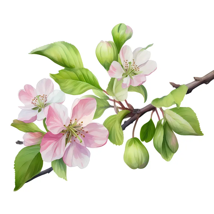 Delicate Apple Blossoms with Leaves