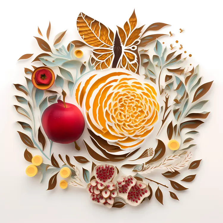 Beautiful Paper Art Flower with Butterfly and Apple