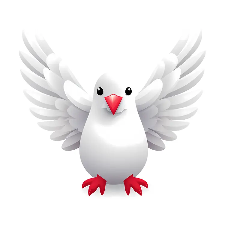 White Dove with Red Beak and Wings Spread