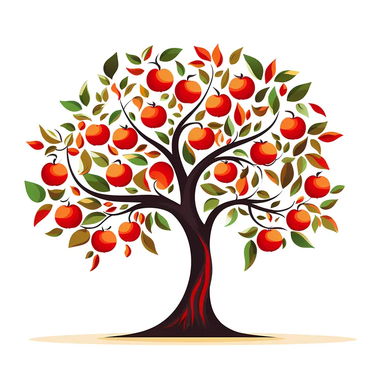 Stylized Apple Tree with Red Apples