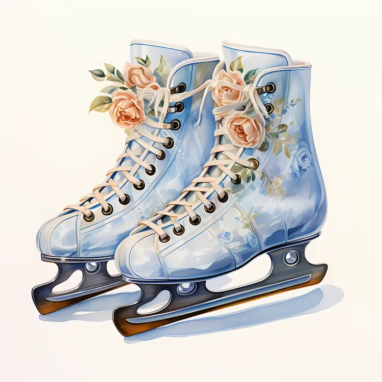 Blue Floral Ice Skates