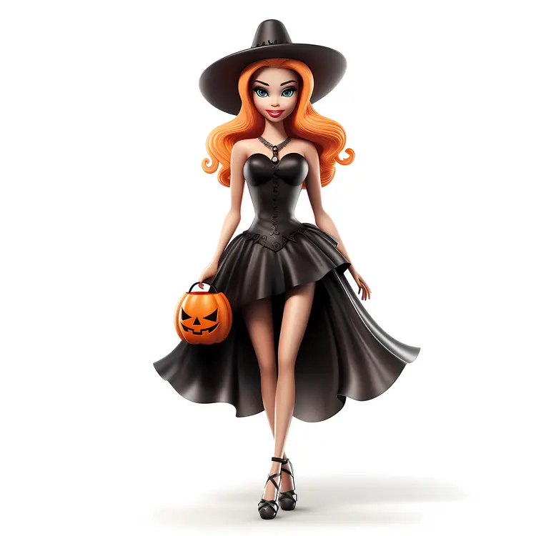 Red-haired Halloween Witch with Pumpkin