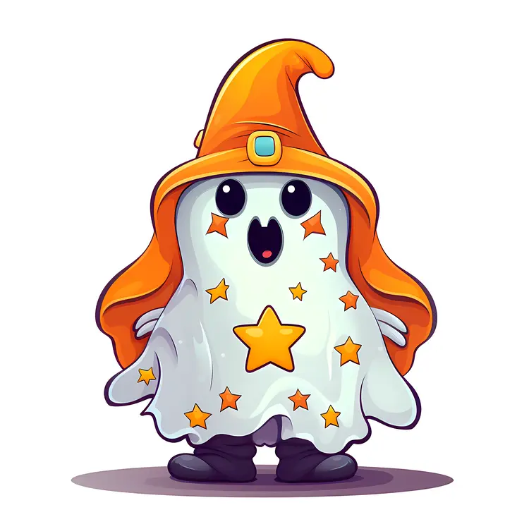 Cute Ghost in Orange Hat for Halloween