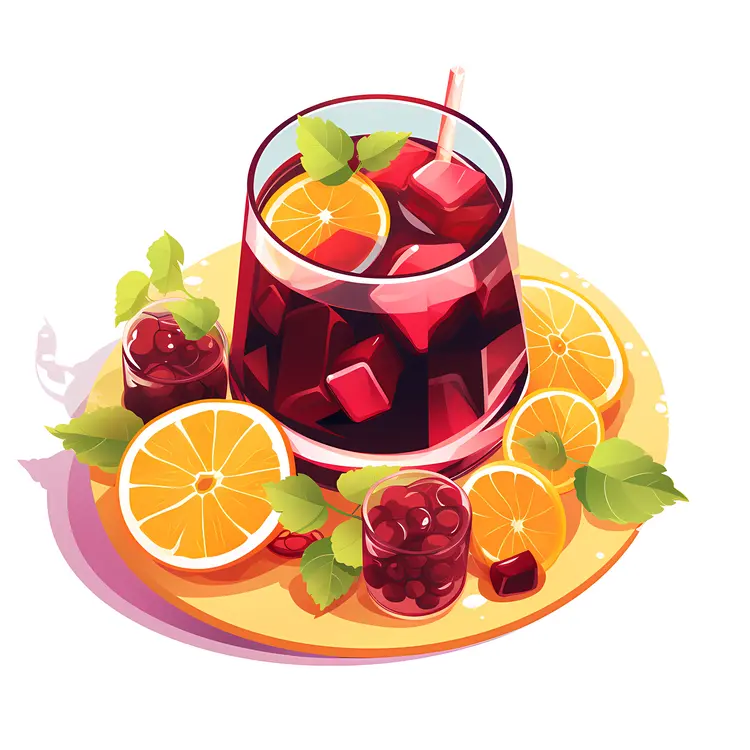 Red Sangria in a Glass with Fresh Fruits