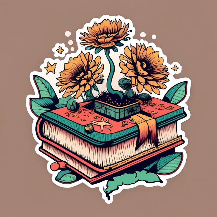 Stacked Books with Blooming Flowers Illustration