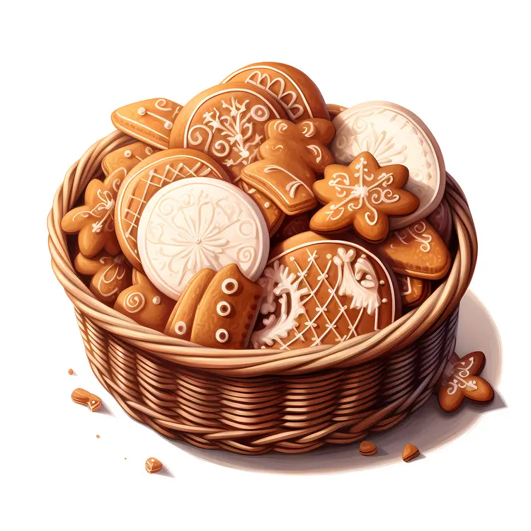 Basket of Decorated Gingerbread Cookies