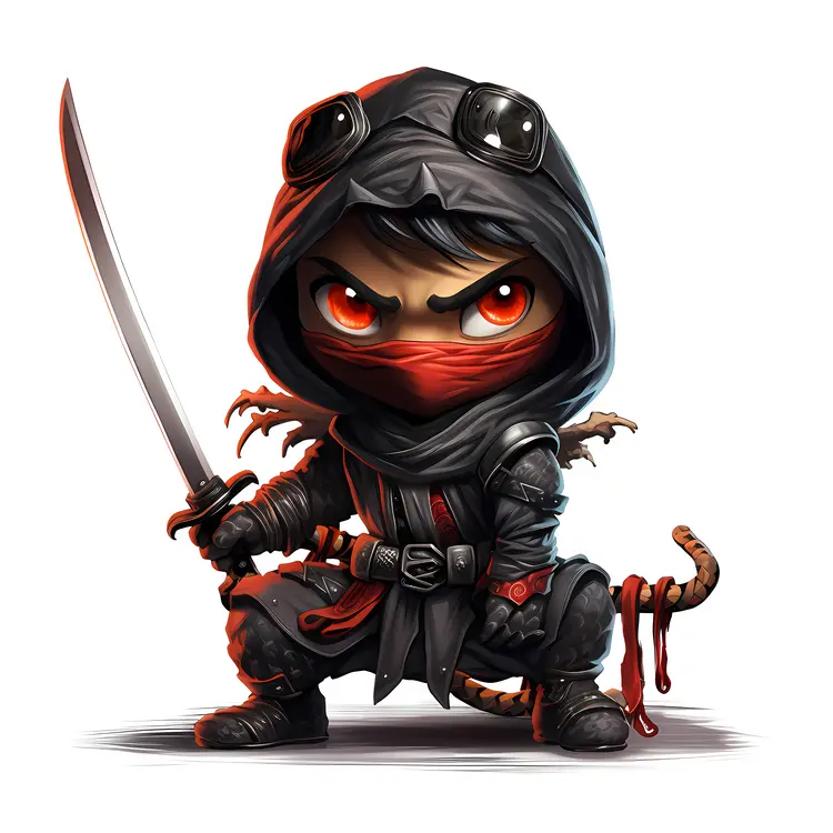 Cute Ninja with Red Scarf and Sword