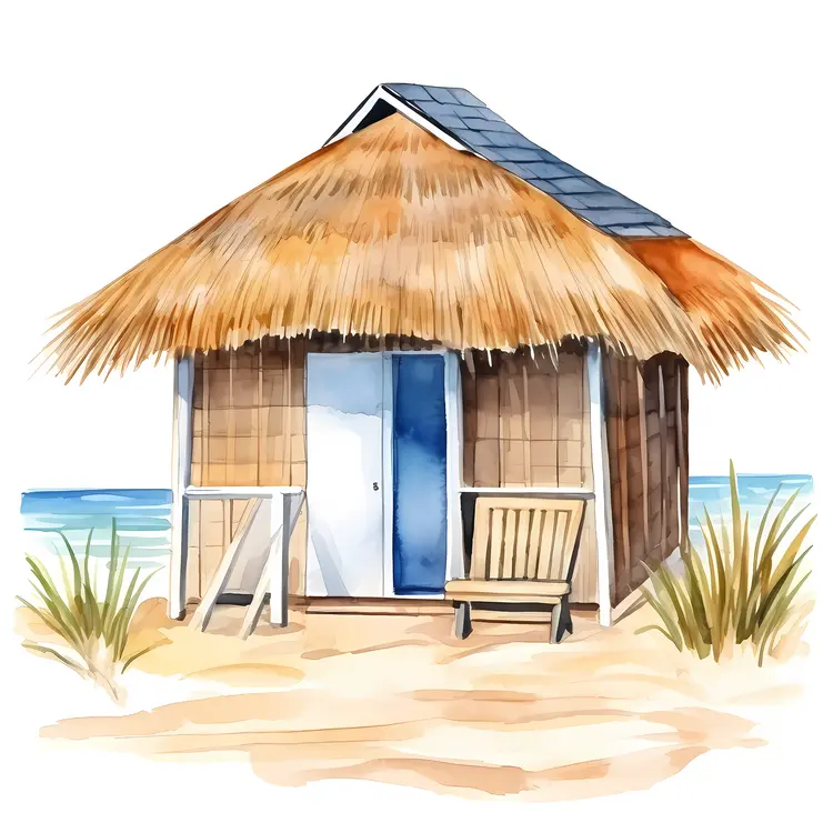 Thatched Roof Hut on the Beach