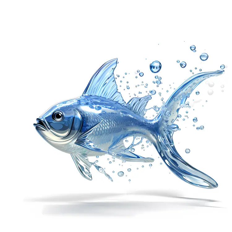 Blue Fish with Water Bubbles