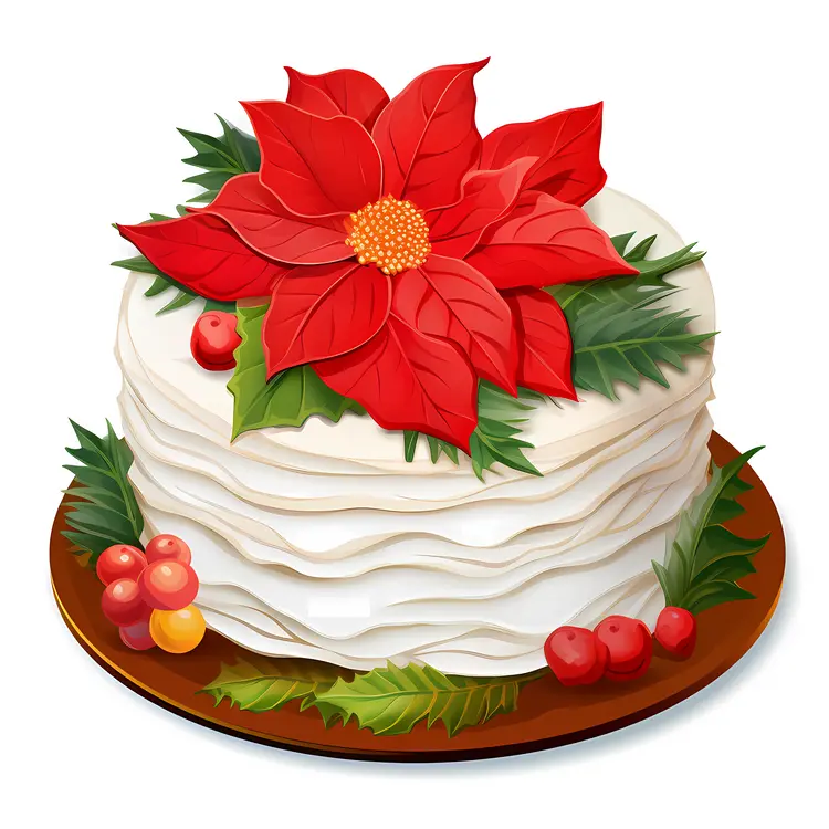 Christmas Cake with Poinsettia and Icing