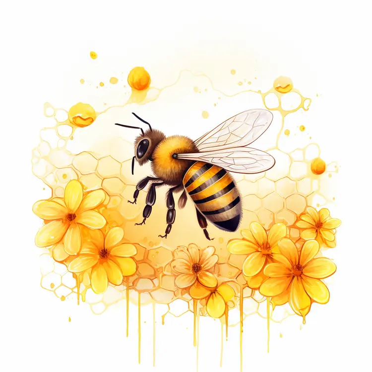 Bee with Yellow Flowers Illustration