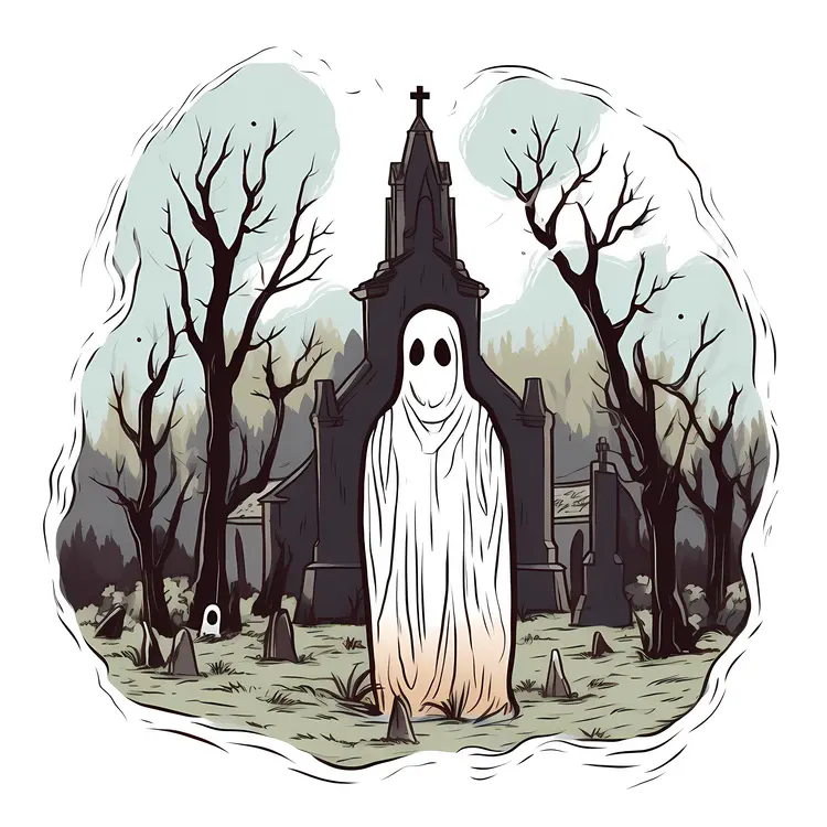 Spooky Ghost in Haunted Cemetery