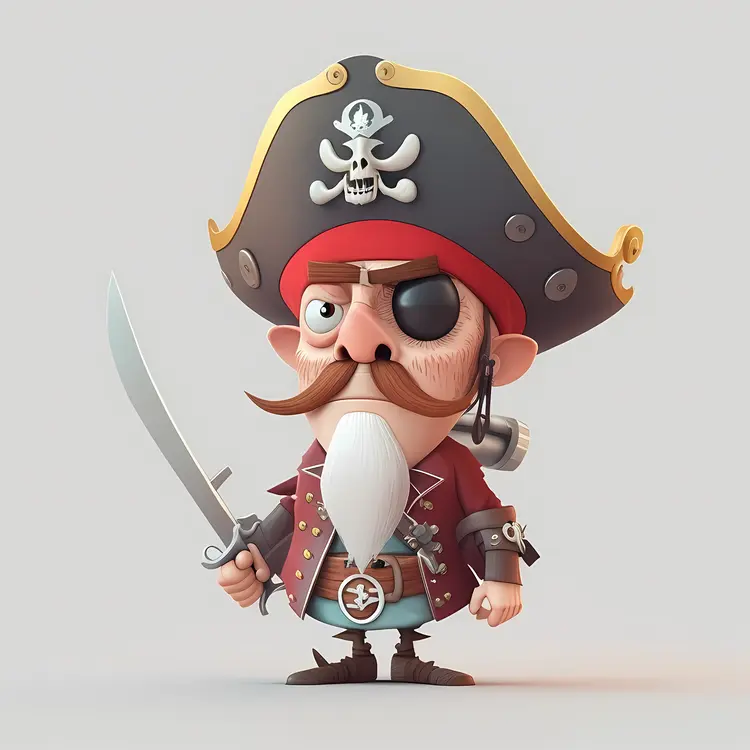 Cute Cartoon Pirate with Sword and Eyepatch