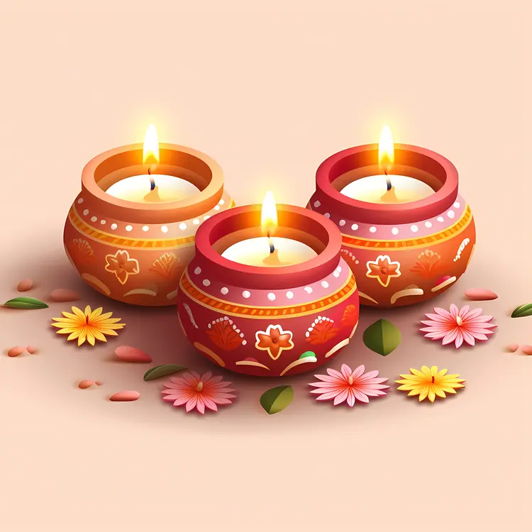 Decorative Diyas with Flowers for Diwali