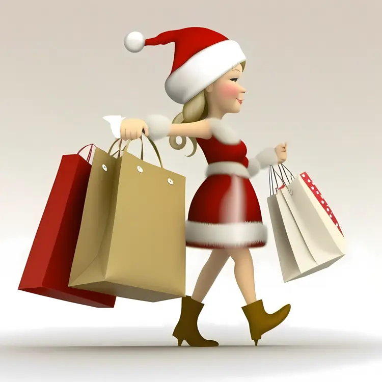 Woman in Santa Claus Outfit with Shopping Bags