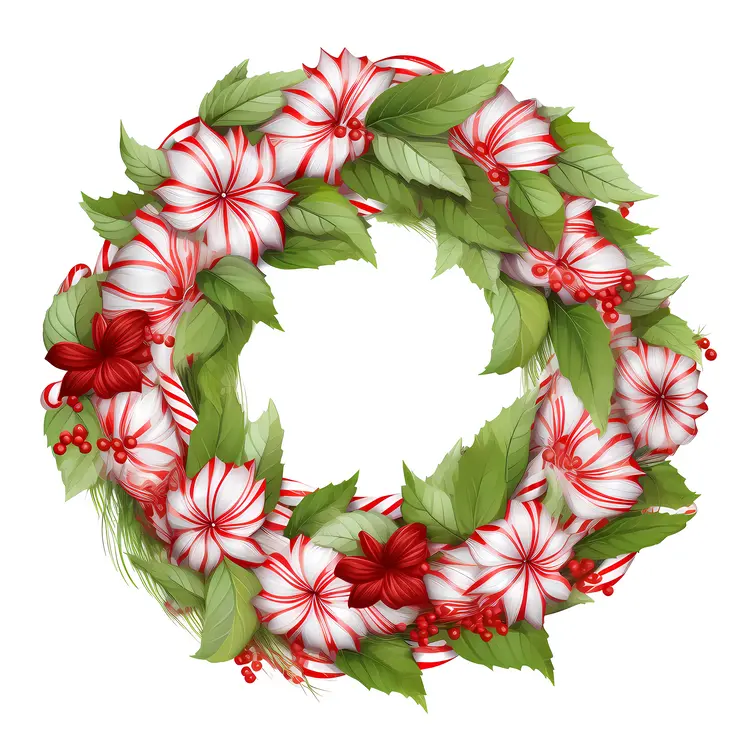 Festive Christmas Wreath with Green Leaves and Red Berries