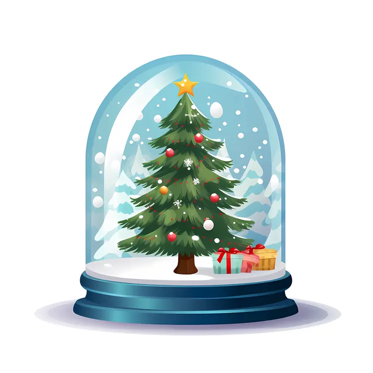 Christmas Tree in Snow Globe with Blue Base