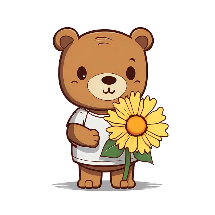 Cute Bear Holding a Flower
