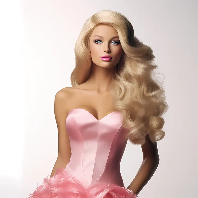 Elegant Blonde Doll in Pink Dress