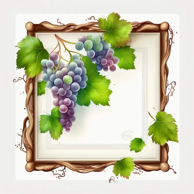 Grapes and Vine Leaves in Decorative Frame