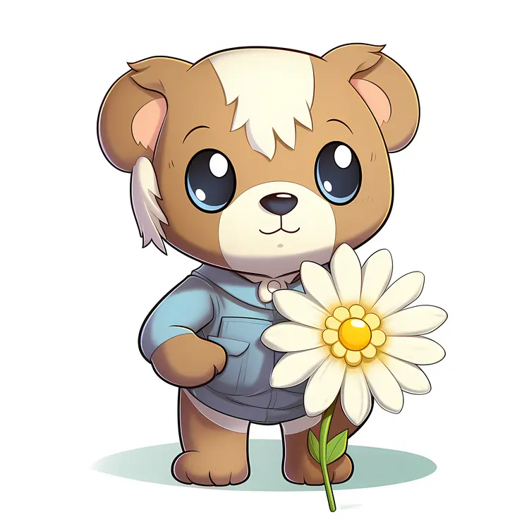 Cute Bear Holding a Flower Illustration