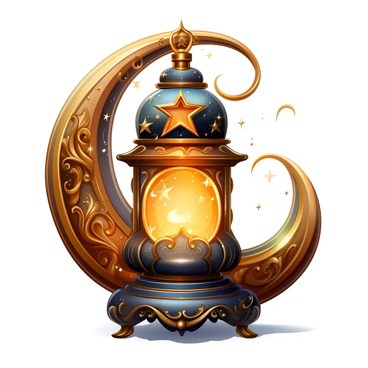 Golden Lantern with Crescent Moon