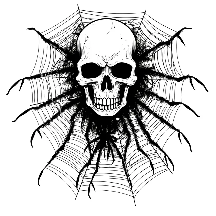 Creepy Skull with Spider and Web