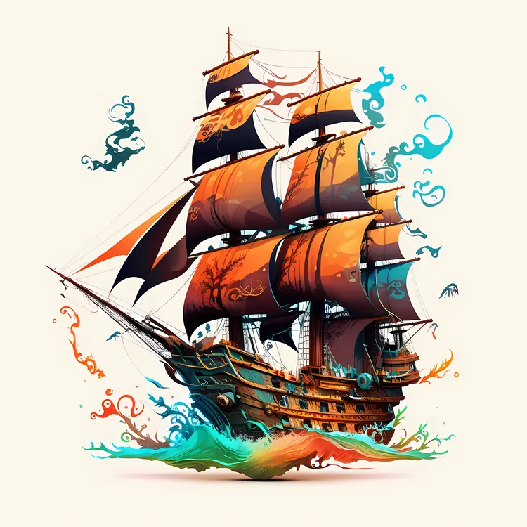 Colorful Pirate Ship Illustration