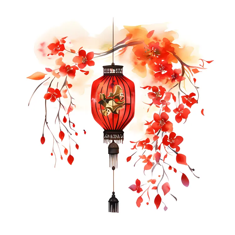 Red Lantern with Floral Accents