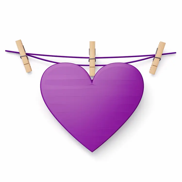 Purple Heart Hanging with Clothespins for Valentine's Day